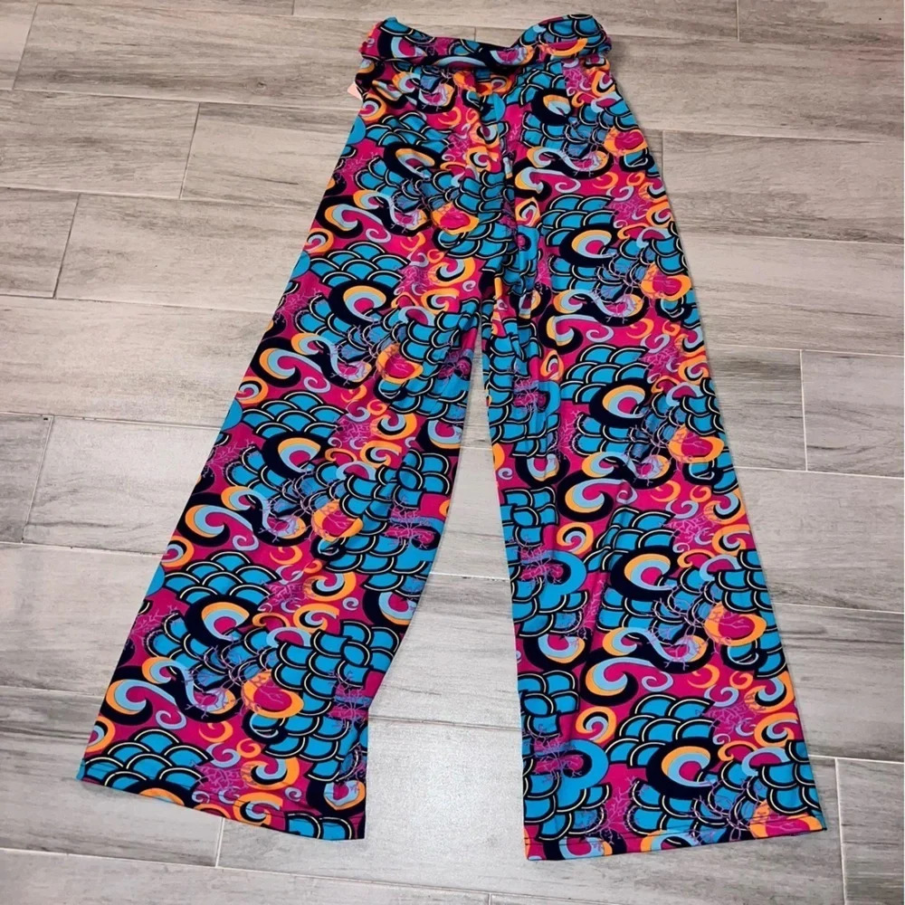 Tracy Negoshian Pink and Blue Abstract Wide Leg Boho Pants, Women’s Size XS - Picture 3 of 7